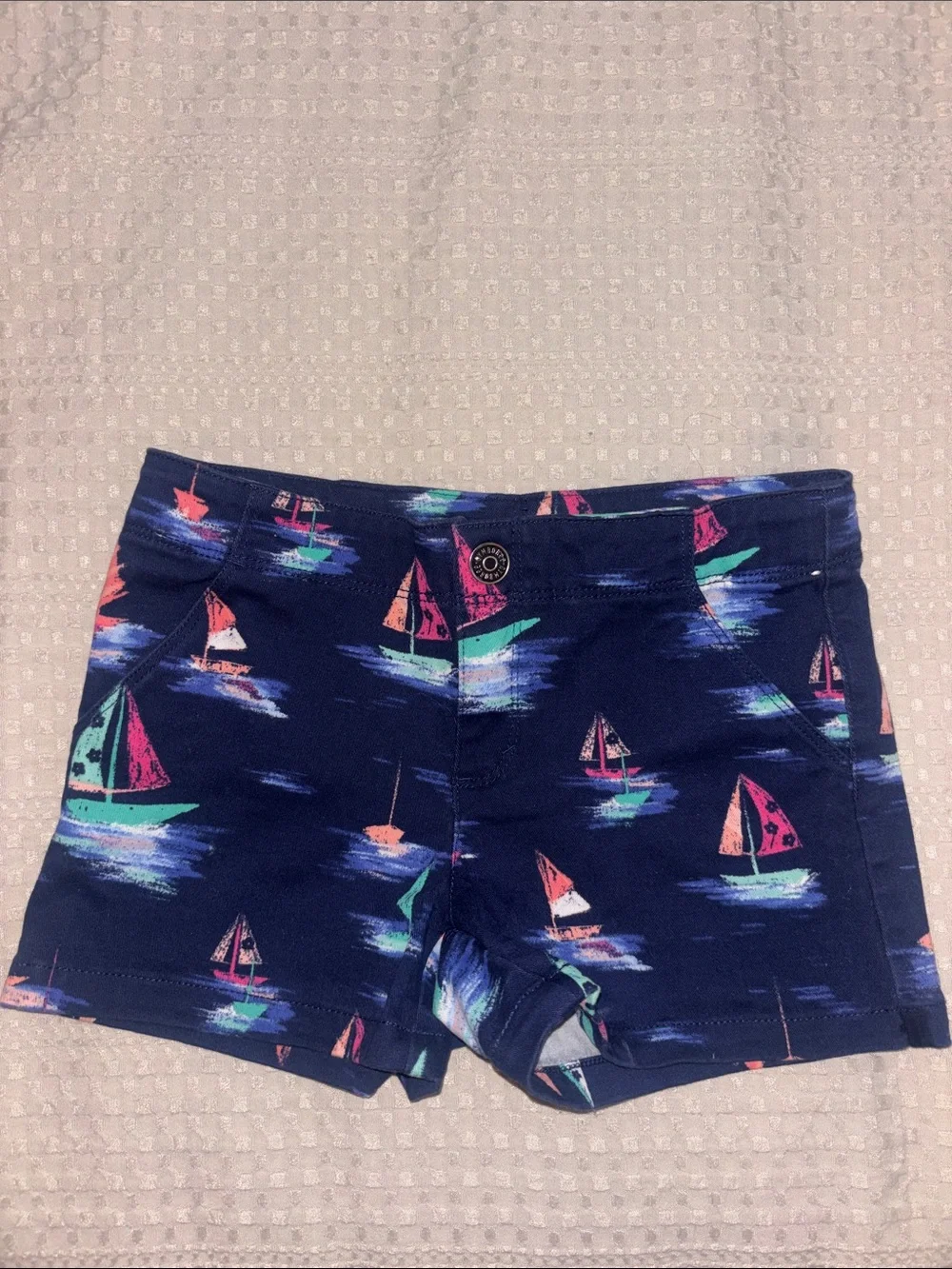 Gymboree Navy Sailboat Print Kids Shorts with Pink & Teal Accents
